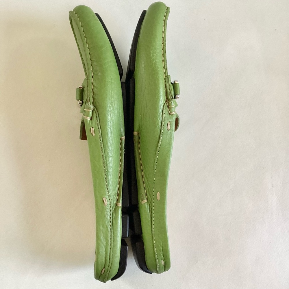 Prada Leather Pistachio Green Silver Plate Logo Mules SZ 6 - Picture 4 of 11